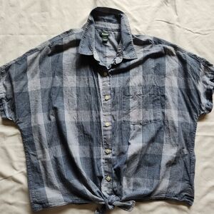 Woman's Roots Plaid Tie-front Casual Top Size L